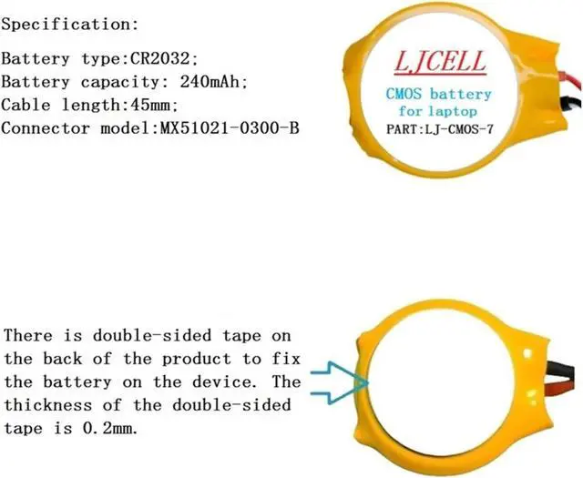 Alt view image 4 of 5 - LJCELL 5PCS CMOS Battery for DELL Latitude E4310 E5400 E5410 E5510 E6400 E6410 E6500 E6510 Backup BIOS RTC Battery with 3 Wire Cable and Connector