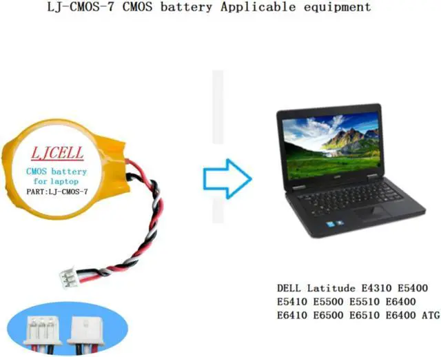 Alt view image 5 of 5 - LJCELL 5PCS CMOS Battery for DELL Latitude E4310 E5400 E5410 E5510 E6400 E6410 E6500 E6510 Backup BIOS RTC Battery with 3 Wire Cable and Connector