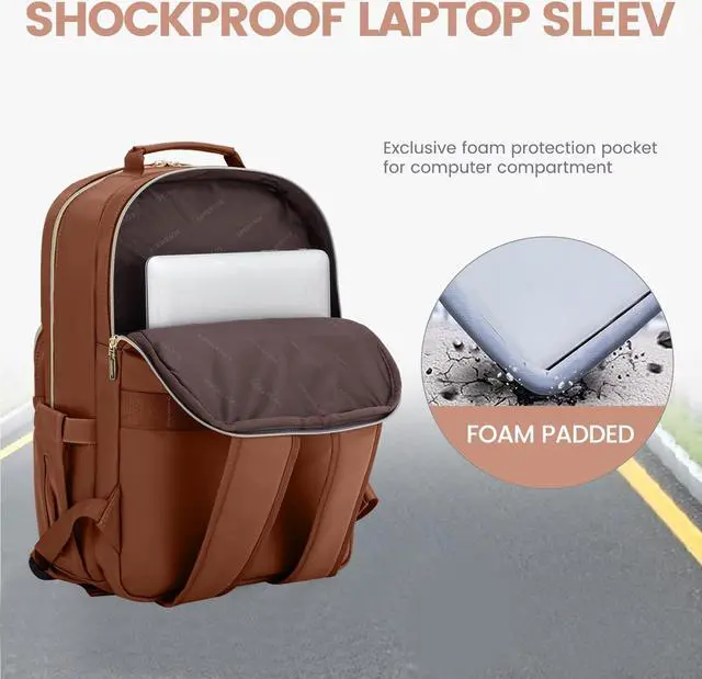 Alt view image 3 of 5 - LOVEVOOK Leather Backpacks for Women,15.6 inch Leather Laptop Backpack Women Computer Backpack Laptop Bag,Stylish Quilted Travel Backpack Purse Work Bag College Teacher Backpacks with USB Port,Brown