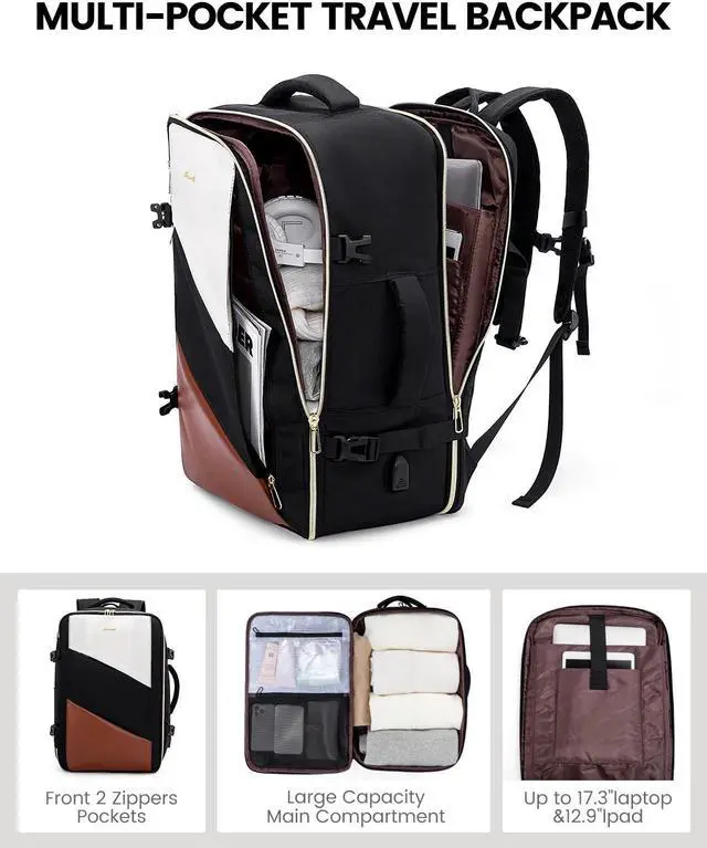 Alt view image 3 of 5 - LOVEVOOK Carry on Travel Backpack, Large 40L for Men & Women Flight Approved with USB Charging Port&3 Packing Cubes, Large Suitcase Water Resistant Luggage Daypack Busi, Beige-Black