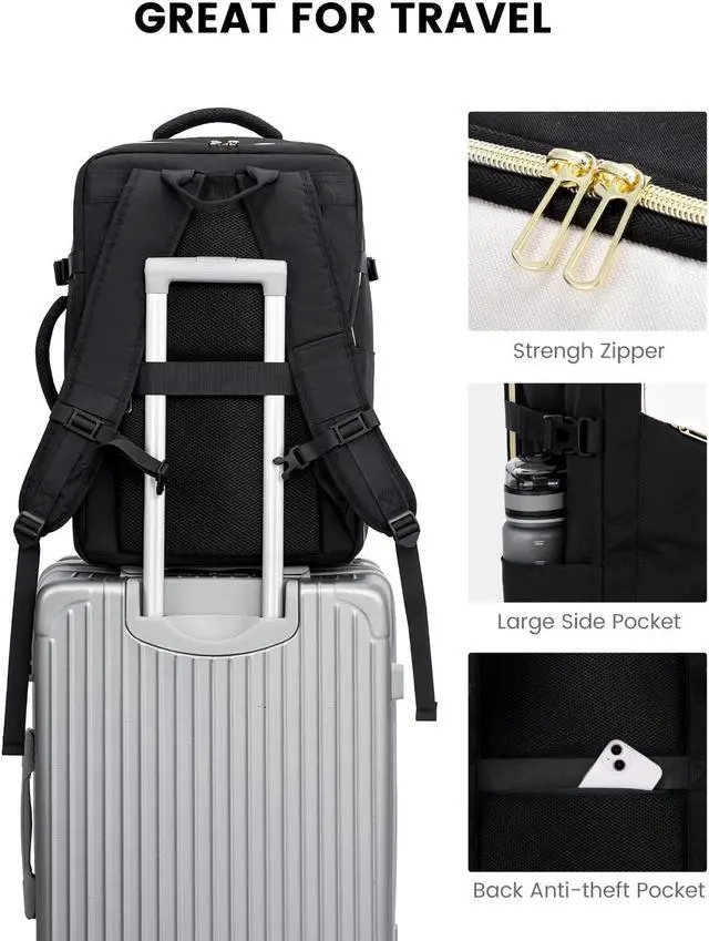 Alt view image 5 of 5 - LOVEVOOK Carry on Travel Backpack, Large 40L for Men & Women Flight Approved with USB Charging Port&3 Packing Cubes, Large Suitcase Water Resistant Luggage Daypack Busi, Beige-Black