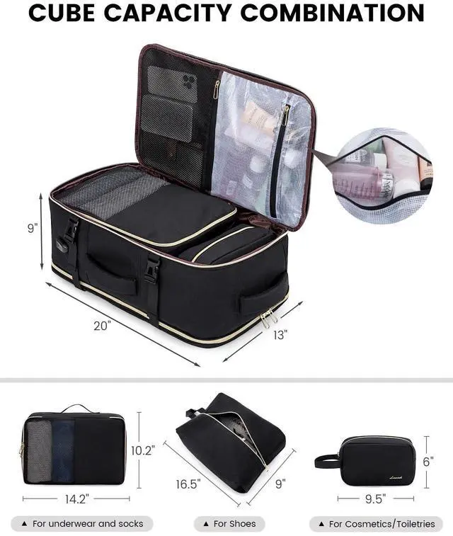 Alt view image 4 of 5 - LOVEVOOK Carry on Travel Backpack, Large 40L for Men & Women Flight Approved with USB Charging Port&3 Packing Cubes, Large Suitcase Water Resistant Luggage Daypack Busi, Beige-Black