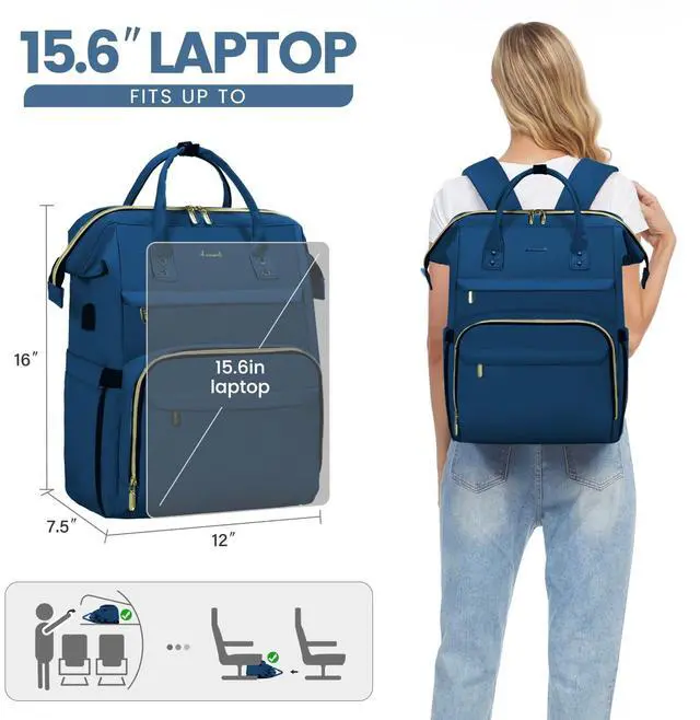 Alt view image 5 of 5 - LOVEVOOK Laptop Backpack for Women,15.6 Inch Professional Womens Travel Backpack Purse Computer Laptop Bag Nurse Teacher Backpack,Waterproof College Work Bag Carry on Backpack with USB Port,Royal Blue