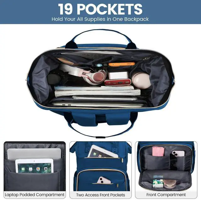 Alt view image 2 of 5 - LOVEVOOK Laptop Backpack for Women,15.6 Inch Professional Womens Travel Backpack Purse Computer Laptop Bag Nurse Teacher Backpack,Waterproof College Work Bag Carry on Backpack with USB Port,Royal Blue