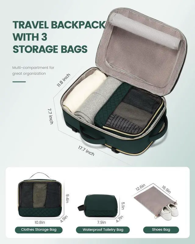 Alt view image 2 of 5 - LOVEVOOK Travel Backpack for Women, Carry on Backpack for Airplanes,TSA Personal Item Travel Bag fits 15.6" Laptop,Travel Essentials Carry On Bag Flight Approved with 3 Packing Cubes