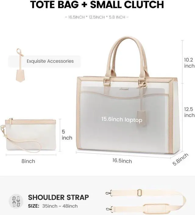 Alt view image 5 of 5 - LOVEVOOK Laptop Tote Bag for Women, 15.6 inch Lightweight Canvas Office Work Bag Briefcase, Large Capacity Teacher Computer Bag Handbag for Travel Business,2pcs Set Canvas/Apricot