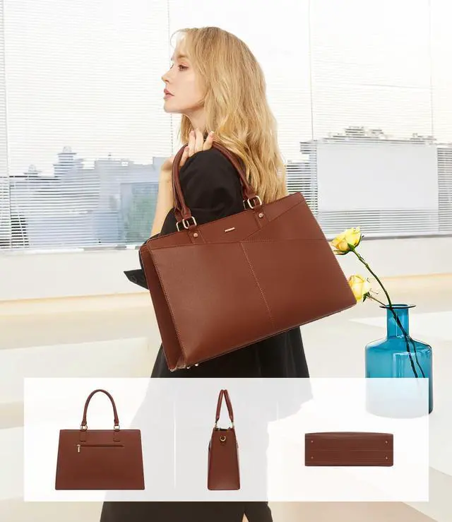Alt view image 2 of 5 - LOVEVOOK Laptop Tote Bag for Women, Leather Business Office Work Bag Computer Briefcase with Small Clutch fit for 15.6 Inch Laptop Brown