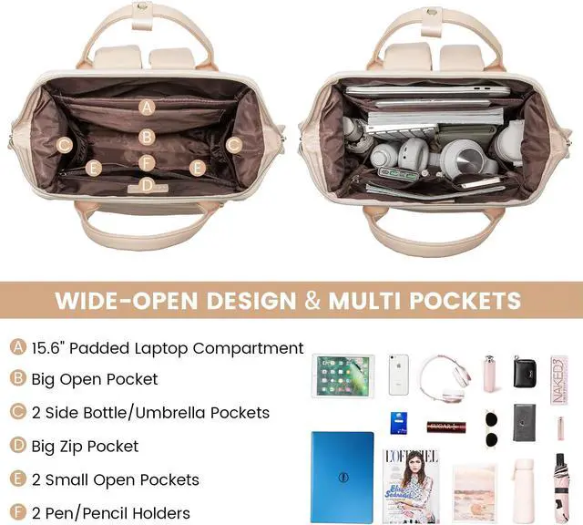 Alt view image 2 of 5 - LOVEVOOK Leather Backpack for Women, 15.6 inch Laptop Backpack, Professional Work & Travel Bag, Beige-Flesh Beige