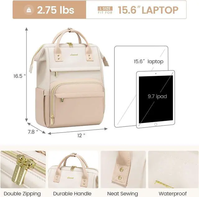 Alt view image 4 of 5 - LOVEVOOK Leather Backpack for Women, 15.6 inch Laptop Backpack, Professional Work & Travel Bag, Beige-Flesh Beige