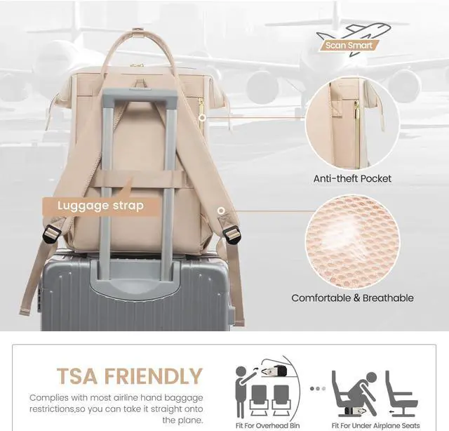 Alt view image 5 of 5 - LOVEVOOK Leather Backpack for Women, 15.6 inch Laptop Backpack, Professional Work & Travel Bag, Beige-Flesh Beige