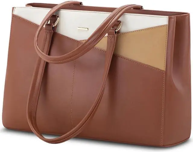 Main image of LOVEVOOK Laptop Tote Bag for Women, Office Work Bag Briefcase fit for 15.6 inch Laptop, Large Capacity Teacher Computer Bag Handbag Brown/Apricot/Beige