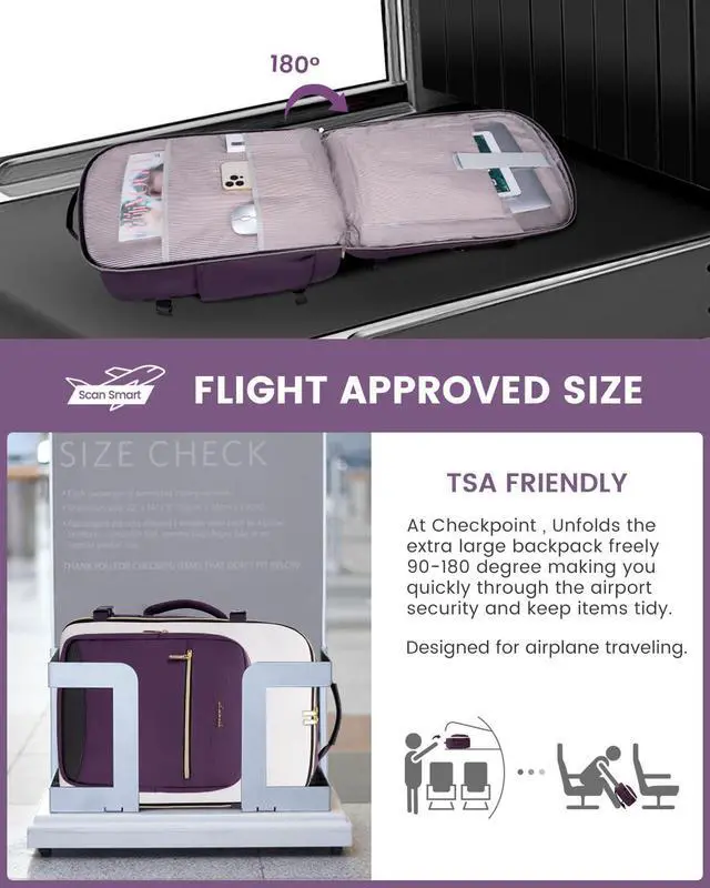 Alt view image 2 of 5 - LOVEVOOK 40L Carry on Backpack for Women with 3 Packing Cubes, Large Travel Backpack for Airplanes, TSA Personal Item Travel Bag fits 17" Laptop, Waterproof Travel Essentials Airline Approved