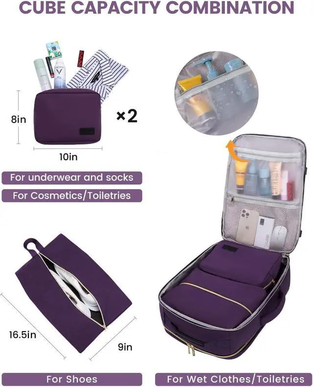 Alt view image 5 of 5 - LOVEVOOK 40L Carry on Backpack for Women with 3 Packing Cubes, Large Travel Backpack for Airplanes, TSA Personal Item Travel Bag fits 17" Laptop, Waterproof Travel Essentials Airline Approved