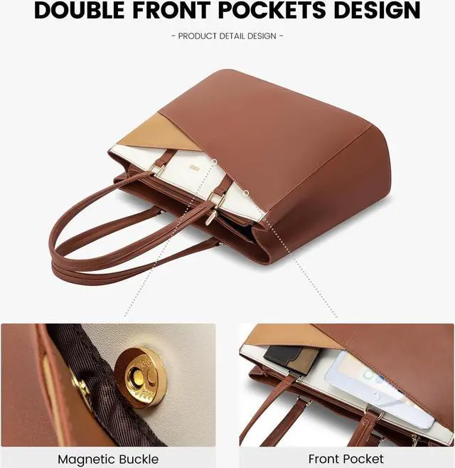 Alt view image 3 of 5 - LOVEVOOK Laptop Tote Bag for Women, Office Work Bag Briefcase fit for 15.6 inch Laptop, Large Capacity Teacher Computer Bag Handbag Brown/Apricot/Beige