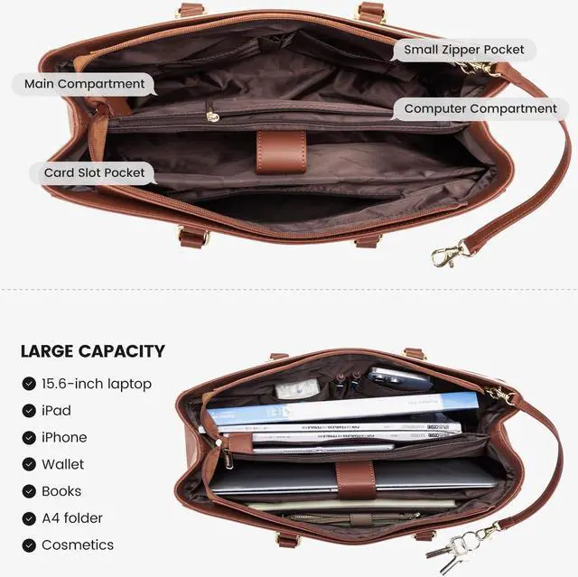 Alt view image 4 of 5 - LOVEVOOK Laptop Tote Bag for Women, Office Work Bag Briefcase fit for 15.6 inch Laptop, Large Capacity Teacher Computer Bag Handbag Brown/Apricot/Beige