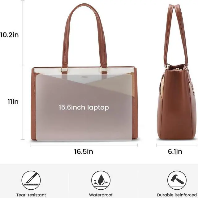 Alt view image 5 of 5 - LOVEVOOK Laptop Tote Bag for Women, Office Work Bag Briefcase fit for 15.6 inch Laptop, Large Capacity Teacher Computer Bag Handbag Brown/Apricot/Beige