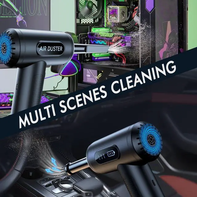 Alt view image 3 of 5 - Maxisola Electric Compressed Air Duster, 3-Gear Dust Blower for Computers Cordless PC Dusters Keyboard Electronics Cleaning Kit - 50000RPM 6000mAh Rechargeable with LED Light Display