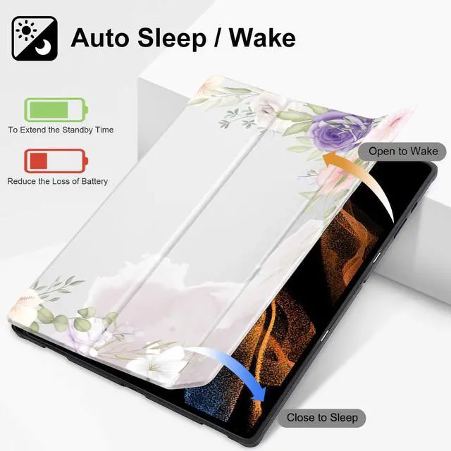 Alt view image 2 of 5 - Mektron Tablet Case for Samsung Tab S9 Ultra 14.6 Inch 2023 SM-X910/X916/X918,Built-on Pencil Holder Hard Cover with Auto Wake/Sleep, Multi-Angle Stand for Galaxy Tab S9 Ultra 14.6,Beautiful Floral