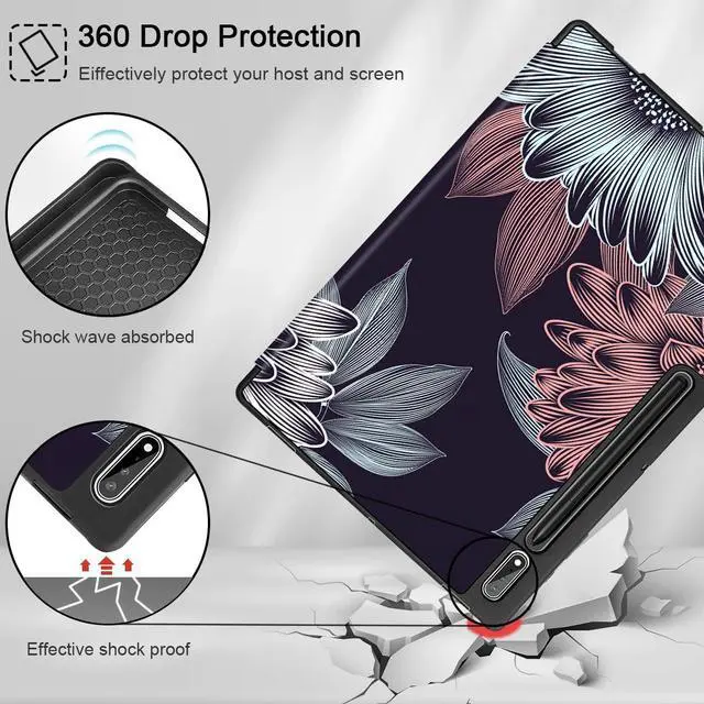 Alt view image 5 of 5 - Mektron Case for Samsung Tab S9 Ultra 14.6 Inch 2023 SM-X910/X916/X918,Built-on Pencil Holder Hard Cover with Auto Wake/Sleep, Multi-Angle Stand for Galaxy Tab S9 Ultra 14.6",Blooming Chrysanthemums