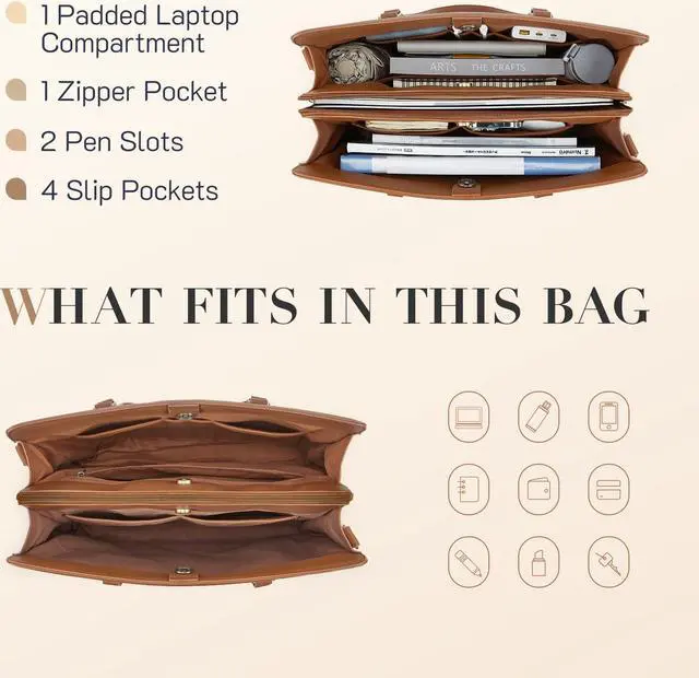 Alt view image 3 of 5 - Missnine Laptop Bag for Women 15.6 Inch Laptop Tote Bag Briefcase Handbag 3-Layer Compartments Beige Work Purse for Office, Travel