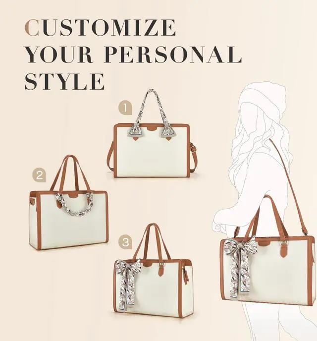 Alt view image 5 of 5 - Missnine Laptop Bag for Women 15.6 Inch Laptop Tote Bag Briefcase Handbag 3-Layer Compartments Beige Work Purse for Office, Travel