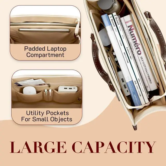 Alt view image 3 of 5 - Missnine Tote Bag Canvas Laptop Bag for Women 15.6 inch Casual Work Bags with Clutch Purse Computer 2 PCS Set (Croc-embossed Coffee)