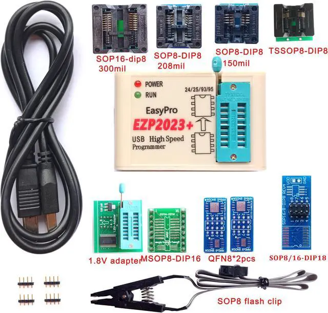 Alt view image 2 of 5 - EZP2023 Programmer USB SPI 9 Adapters EZP2019 Upgraded Chip Writer Reader IC Test Clip 24 25 93 95 EEPROM Flash Bios Minipro Socket