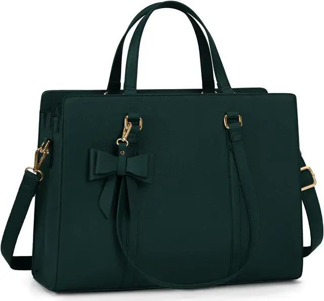 Main image of Laptop Bag for Women 15.6 inch Laptop Tote Bag Waterproof Leather Computer Bag Large Lightweight Briefcase Professional Business Work Bag Dark Green