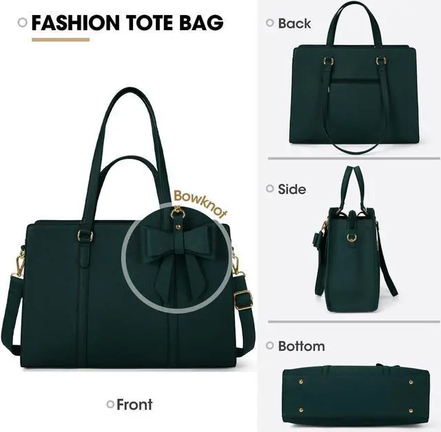 Alt view image 5 of 5 - Laptop Bag for Women 15.6 inch Laptop Tote Bag Waterproof Leather Computer Bag Large Lightweight Briefcase Professional Business Work Bag Dark Green