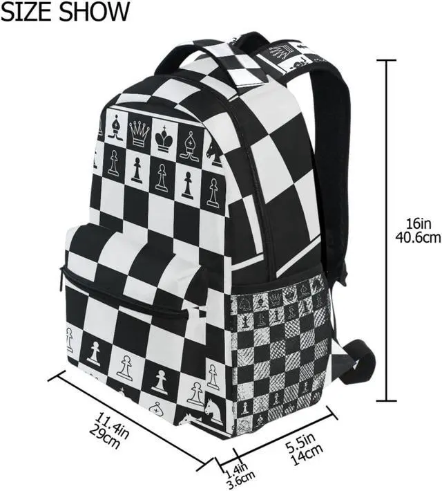 Alt view image 2 of 5 - Oarencol Black White Chess Board Backpack Plaid Bookbag Daypack Travel Hiking Camping School Laptop Bag