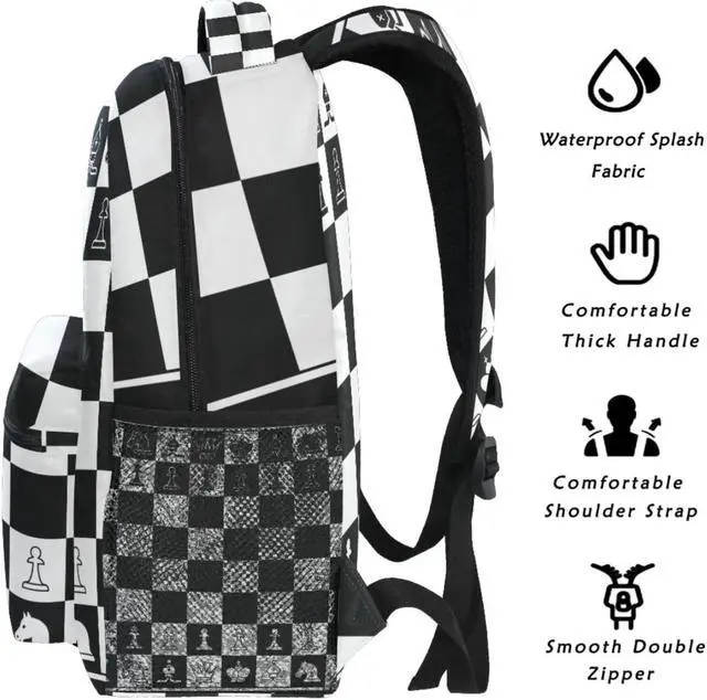 Alt view image 3 of 5 - Oarencol Black White Chess Board Backpack Plaid Bookbag Daypack Travel Hiking Camping School Laptop Bag