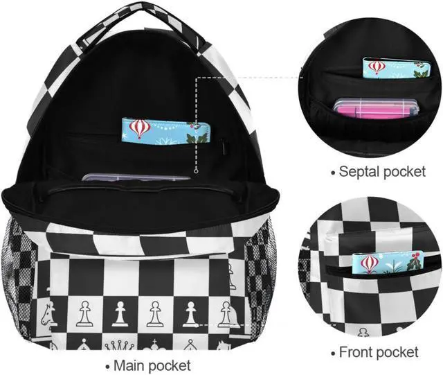 Alt view image 4 of 5 - Oarencol Black White Chess Board Backpack Plaid Bookbag Daypack Travel Hiking Camping School Laptop Bag