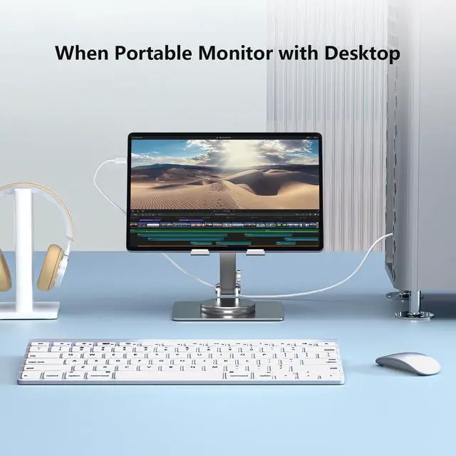 Alt view image 3 of 5 - ONEMU Portable Monitor Mount Holder Swivel Height Adjustable Stand for 15.6 Portable Monitor, Metal Foldable Bracket for Portable Monitor/iPad/Phones/Graphic Pads, Aluminum Alloy, Sliver