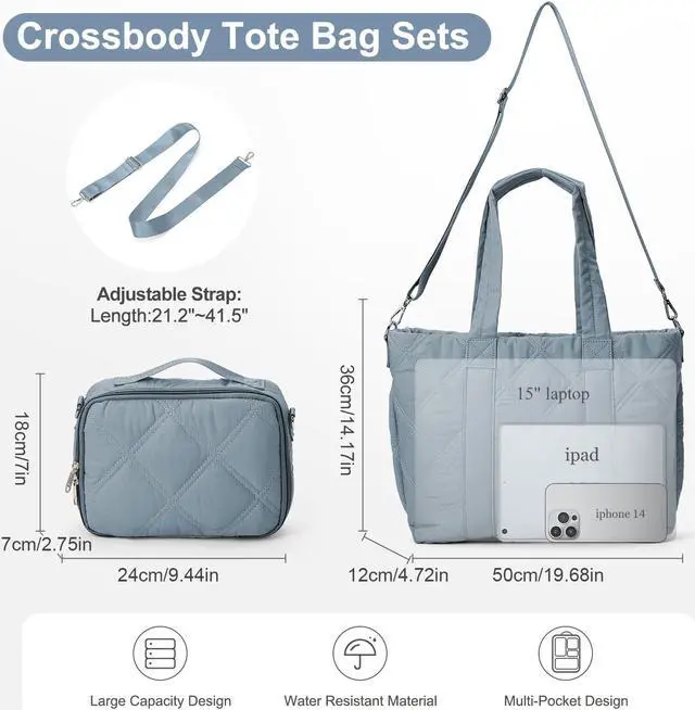 Alt view image 4 of 5 - Laptop Tote Bag for Women, Quilted Work Tote Bag 15.6 Inch Laptop, Puffer Crossbody Shoulder Bag, Top Handle Handbag for Business, School, Travel