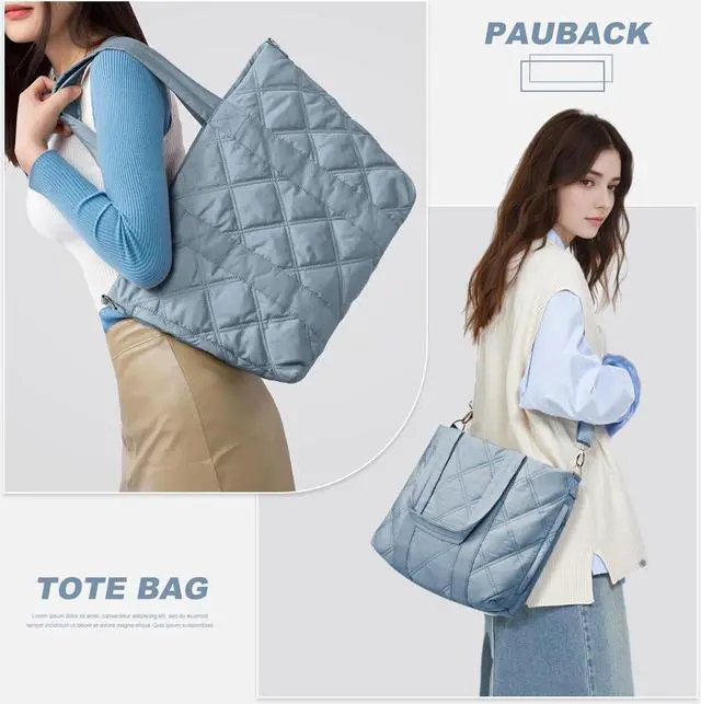 Alt view image 3 of 5 - Laptop Tote Bag for Women, Quilted Work Tote Bag 15.6 Inch Laptop, Puffer Crossbody Shoulder Bag, Top Handle Handbag for Business, School, Travel