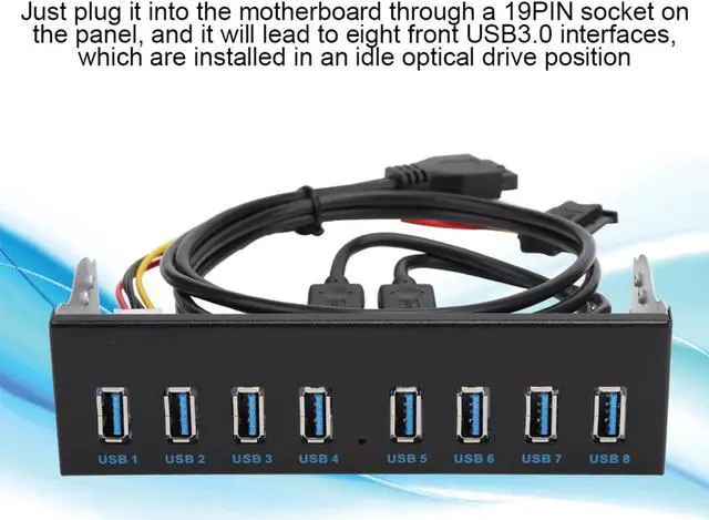 Alt view image 3 of 5 - HUB Optical Drive Panel 19PIN 8 Port Hub Optical Drive Extension Front Panel, Front Panel USB 3 0 Hub 8 Port, Adapter for PC Computer Case Front Bay