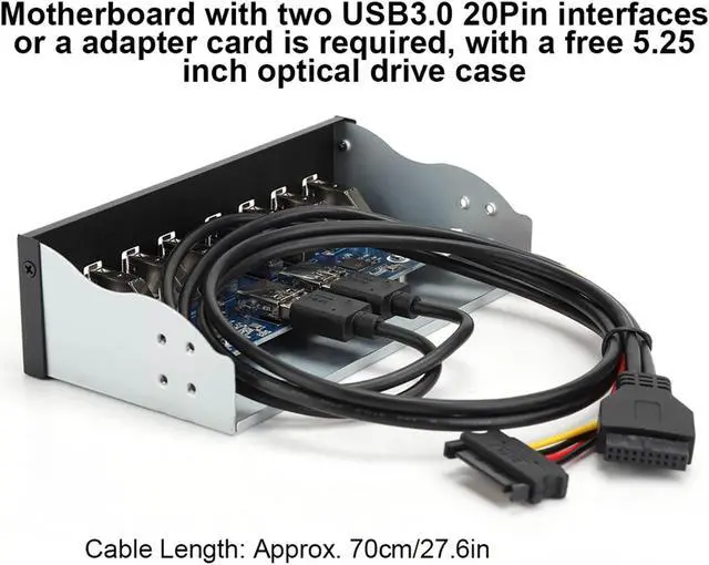 Alt view image 5 of 5 - HUB Optical Drive Panel 19PIN 8 Port Hub Optical Drive Extension Front Panel, Front Panel USB 3 0 Hub 8 Port, Adapter for PC Computer Case Front Bay