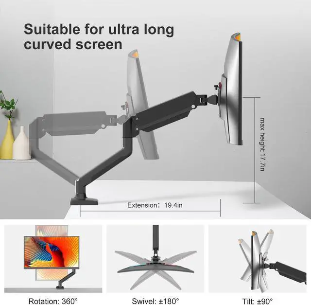 Alt view image 2 of 5 - PHOLITEN Single Monitor Mount Fits 13-32 inch,4.4-19.8lbs, Fully Adjustable Gas Spring Monitor Arm with VESA 75 * 75mm/100 * 100mm Mount