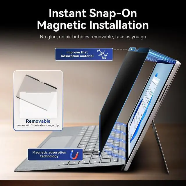 Alt view image 3 of 5 - Magnetic Privacy Filter Compatible with Microsoft Surface Pro 7 Plus/Pro 7/Pro 6/Pro 5/Pro 4/Pro 3, 12.3 Inch Removable Anti Spy Glare Blue Light Privacy Screen