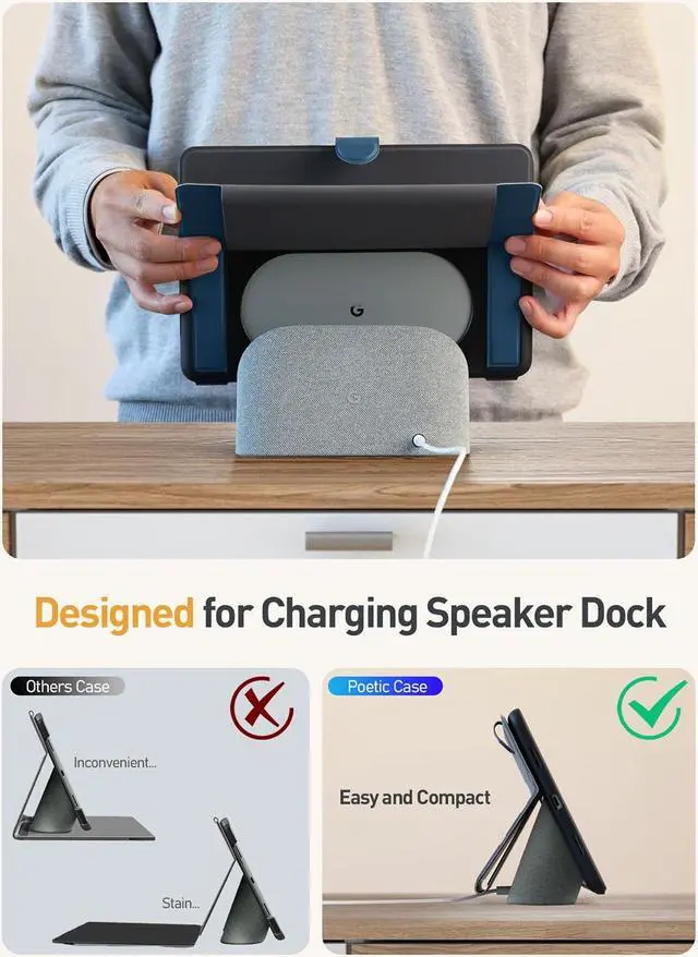 Alt view image 2 of 5 - Poetic Explorer Magnetic Folio Stand Case Designed for Google Pixel Tablet (2023), Magnetic Fidget Mount Case for Google Pixel Tablet, Teal Blue