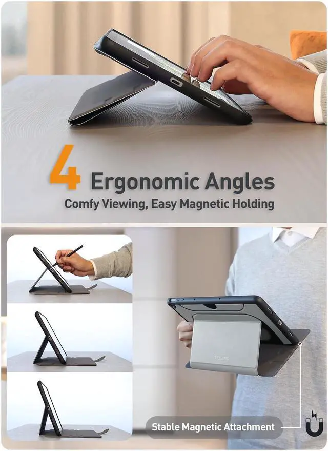Alt view image 3 of 5 - Poetic Explorer Magnetic Folio Stand Case Designed for Google Pixel Tablet (2023), Magnetic Fidget Mount Case for Google Pixel Tablet, Space Gray