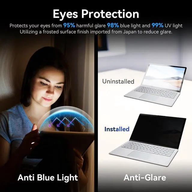 Alt view image 4 of 5 - Magnetic Privacy Filter Compatible with 15 Inch Surface Laptop 5/4/3/2/1, Removable Anti Glare Blue Light Laptop Privacy Screen Black Security Private