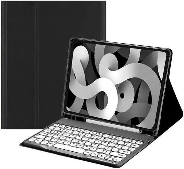 Main image of HENGHUI Keyboard Case for Galaxy Tab S9 11" Cute Round Key Color Keyboard Wireless Detachable BT Keyboard Cover with S Pen Holder (Black+White)
