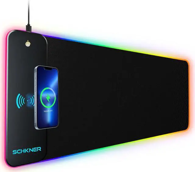 Main image of Schkner RGB Gaming Mouse Pad with Wireless Charging 15W, Large Desk Mat 800x300x4mm, 10 Light Modes Keyboard Pad with Non-Slip Rubber Base, Waterproof Mousepad for Gaming PC MacBook Laptop