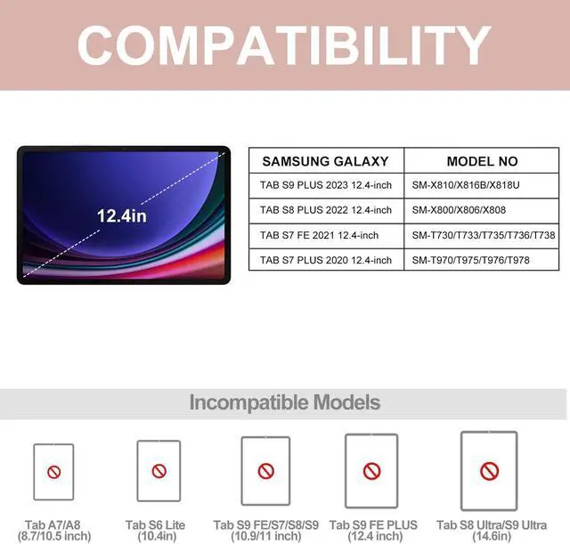 Alt view image 2 of 5 - Keyboard Case for Samsung Galaxy Tab S9+ Plus 12.4 inch - 7 Colors Backlit, Magnetic Detachable, Bluetooth Connection, Auto Sleep/Wake Up Smart Case (Rose Gold)