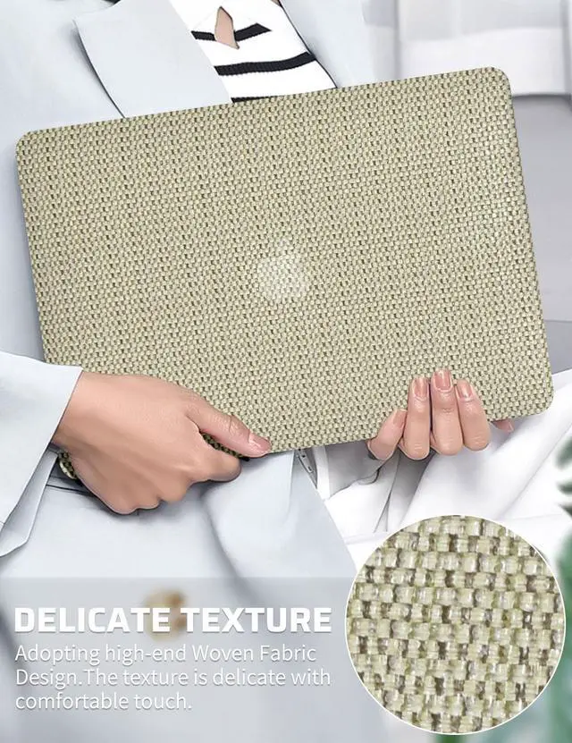 Alt view image 2 of 5 - Seorsok Compatible with MacBook Pro 13 inch Case M2 2023,2022,2021-2016 A2338 M1 A2251 A2289 A2159 A1989 A1708 A1706,Elegant Leather Plastic Hard Case Transparent Keyboard Cover,Flaxen Woven Fabric