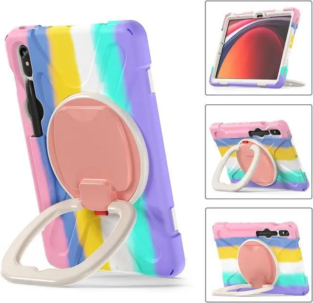 Alt view image 2 of 5 - 360 Rotation Case for Samsung Galaxy Tab S9 11'' 2023/S8 2022/S7 2020,with Shoulder Strap S Pen Holder Rotatable Kickstand/Handle Rugged Silicone Case(Colorful Pink)