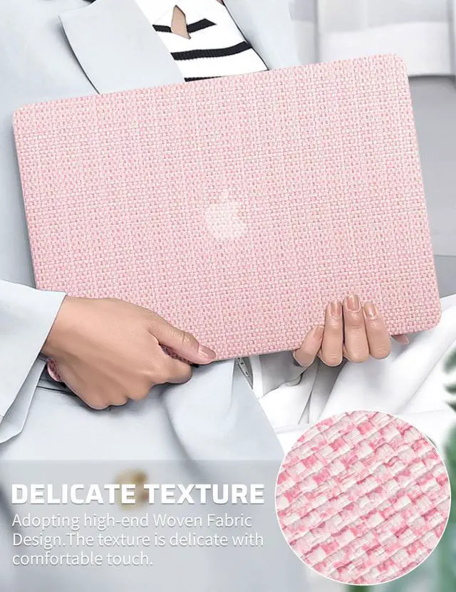 Alt view image 2 of 5 - Seorsok Compatible with MacBook Air 15 inch Case 2025 2024 2023 Release A3241 M4 A2941 M2 M3 A3114 Touch ID,Elegant Leather Plastic Hard Case Transparent Keyboard Cover,Pink Woven Fabric