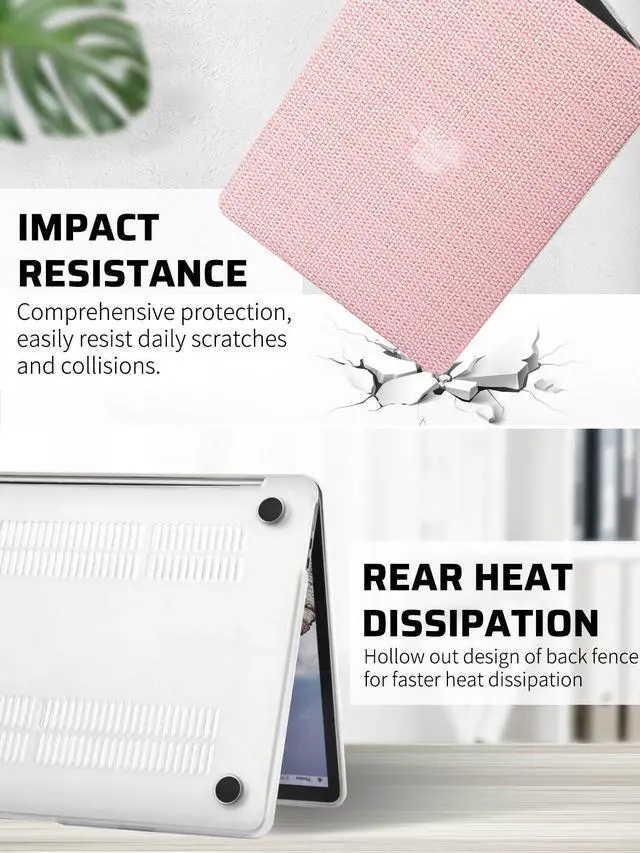 Alt view image 5 of 5 - Seorsok Compatible with MacBook Air 15 inch Case 2025 2024 2023 Release A3241 M4 A2941 M2 M3 A3114 Touch ID,Elegant Leather Plastic Hard Case Transparent Keyboard Cover,Pink Woven Fabric