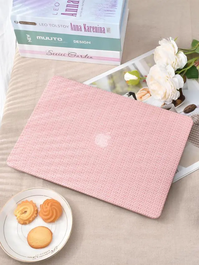 Alt view image 4 of 5 - Seorsok Compatible with MacBook Air 15 inch Case 2025 2024 2023 Release A3241 M4 A2941 M2 M3 A3114 Touch ID,Elegant Leather Plastic Hard Case Transparent Keyboard Cover,Pink Woven Fabric
